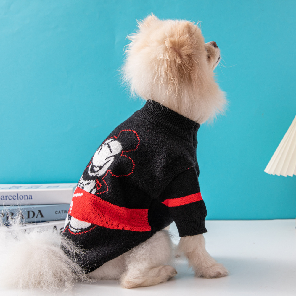 Edgy Mickey Mouse DSNEY Pattern Knit Pet Sweaters in Black & Red