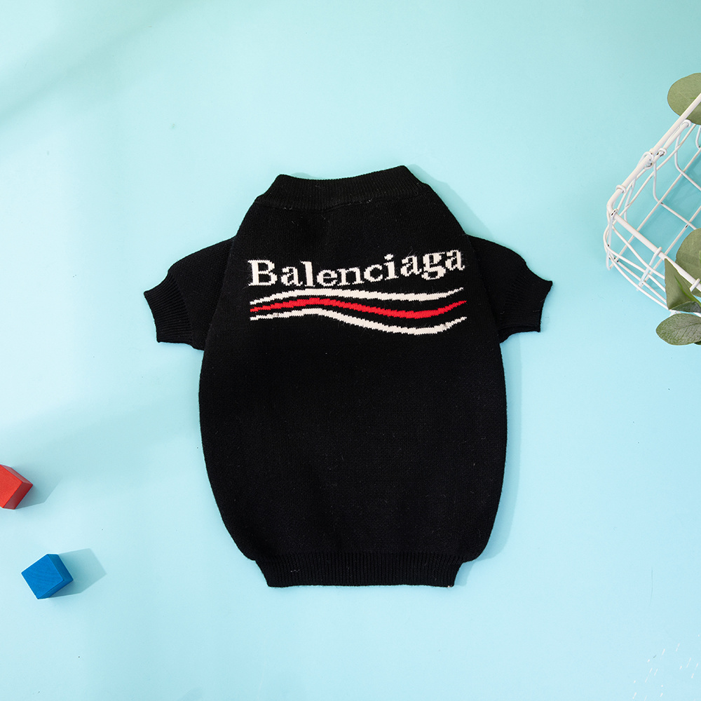 Street-Style Logo-Print and BBLENCIAGA Solid Knit Pet Sweaters in Black-White and Blue