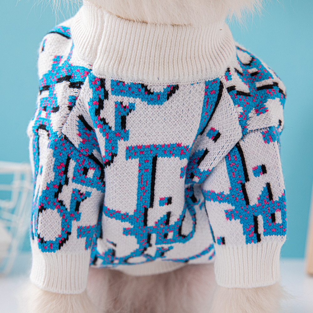 Elegant Monogram Pattern Ddor Pet Sweaters in White-Black and White-Blue