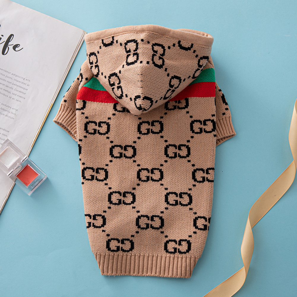 Luxury Monogram GGcci Hooded Knit Pet Sweaters in Black-White and Khaki-Black