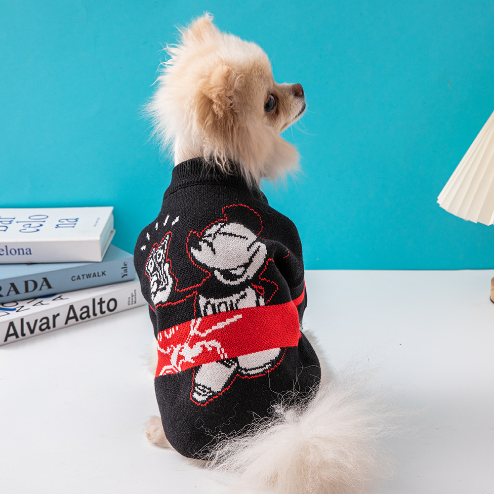 Edgy Mickey Mouse DSNEY Pattern Knit Pet Sweaters in Black & Red