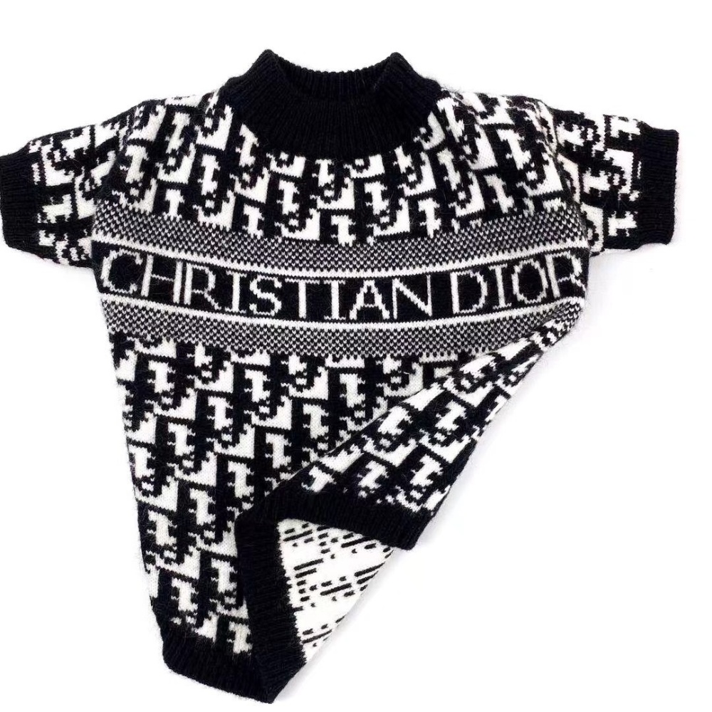 Sophisticated Logo & Monogram DDOR Knit Pet Sweater in Black-White