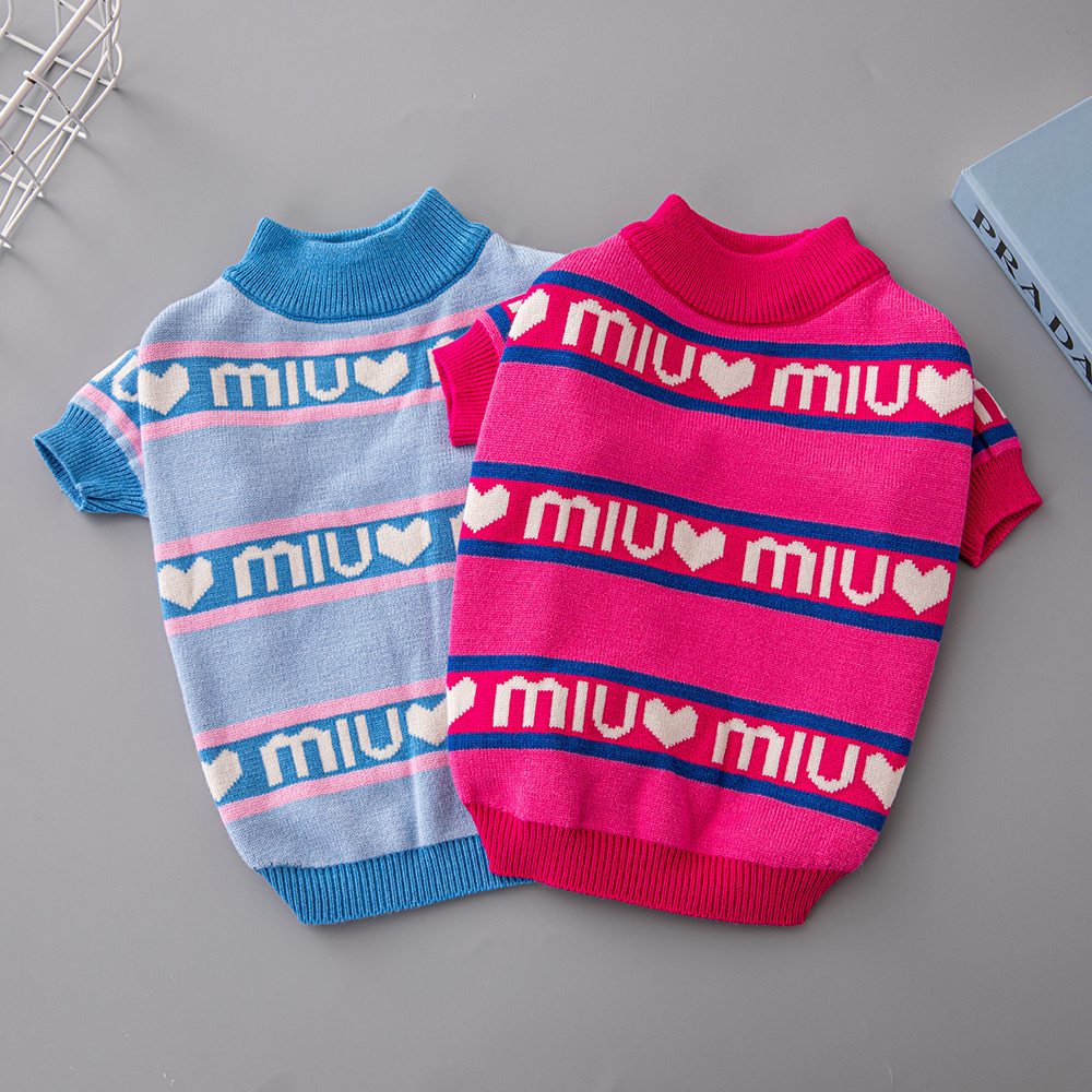 Chic Heart & Letter Pattern Knit Pet Sweaters in Blue-Pink and Pink-Blue