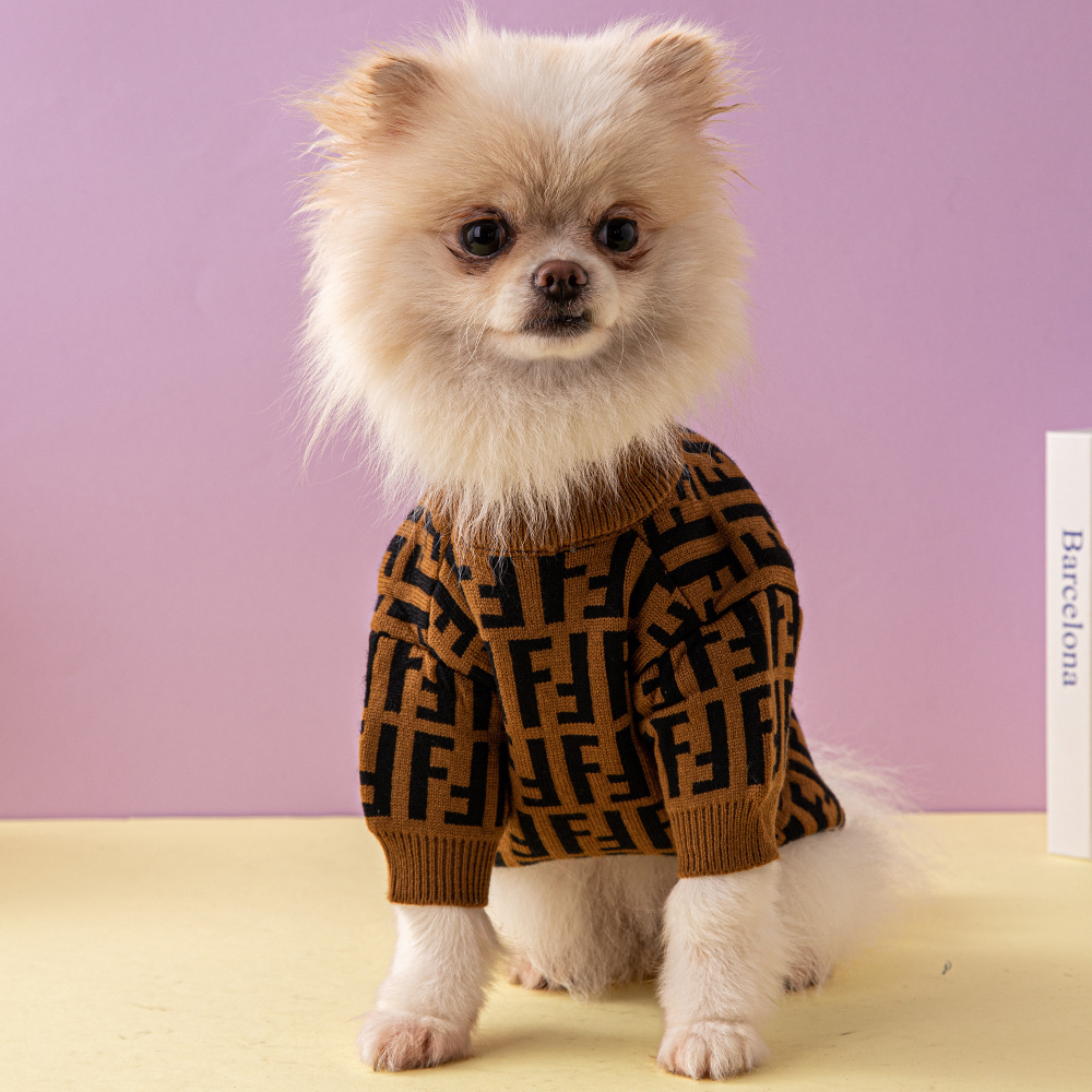 Sophisticated Monogram FF Pattern Knit Pet Sweater in Brown-Black