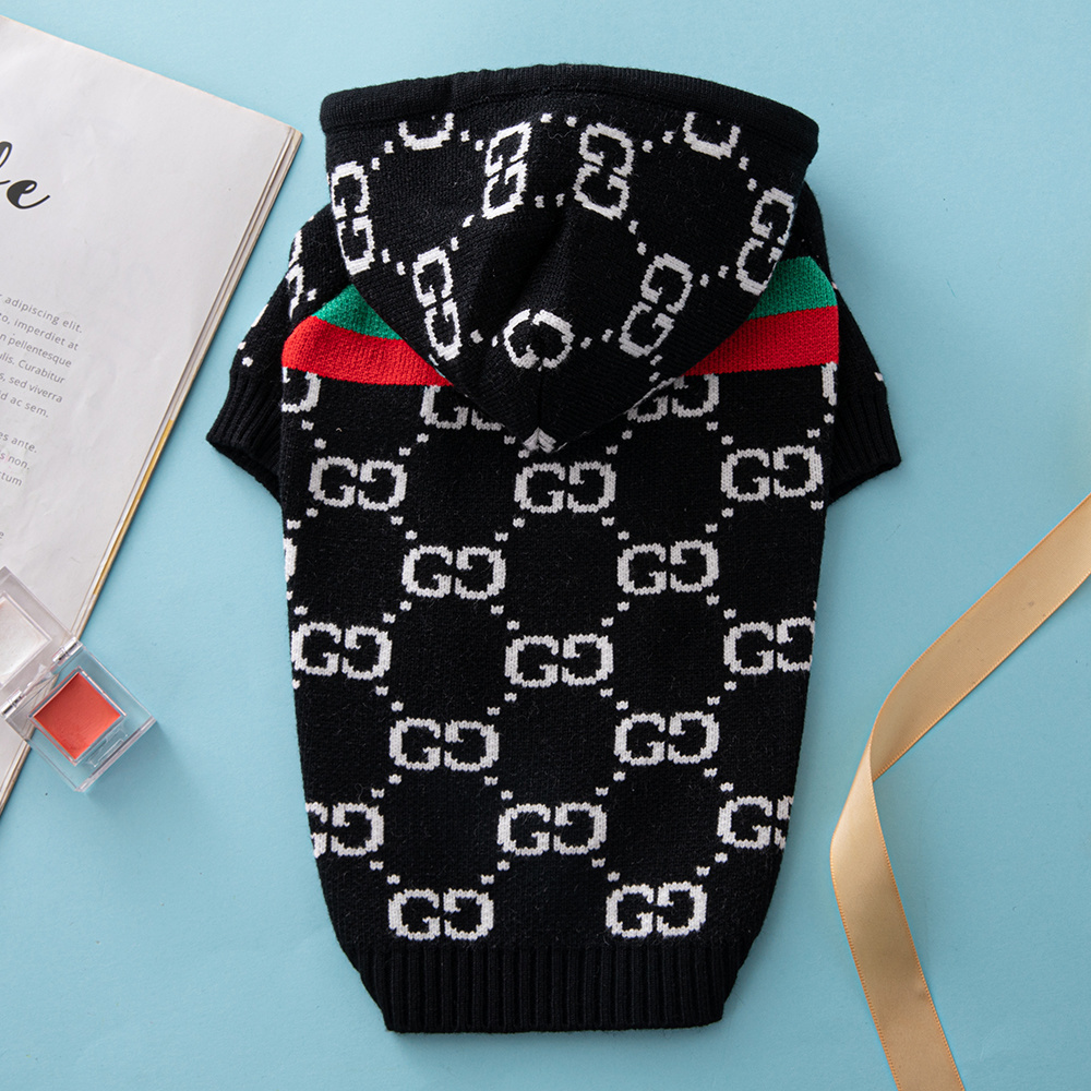 Luxury Monogram GGcci Hooded Knit Pet Sweaters in Black-White and Khaki-Black