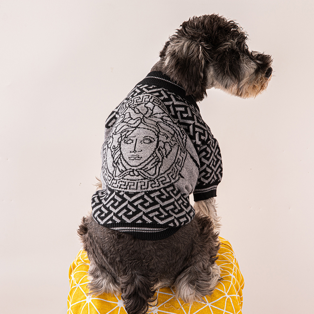 Bold Patterned VE Knit Pet Sweaters with Iconic Design Elements