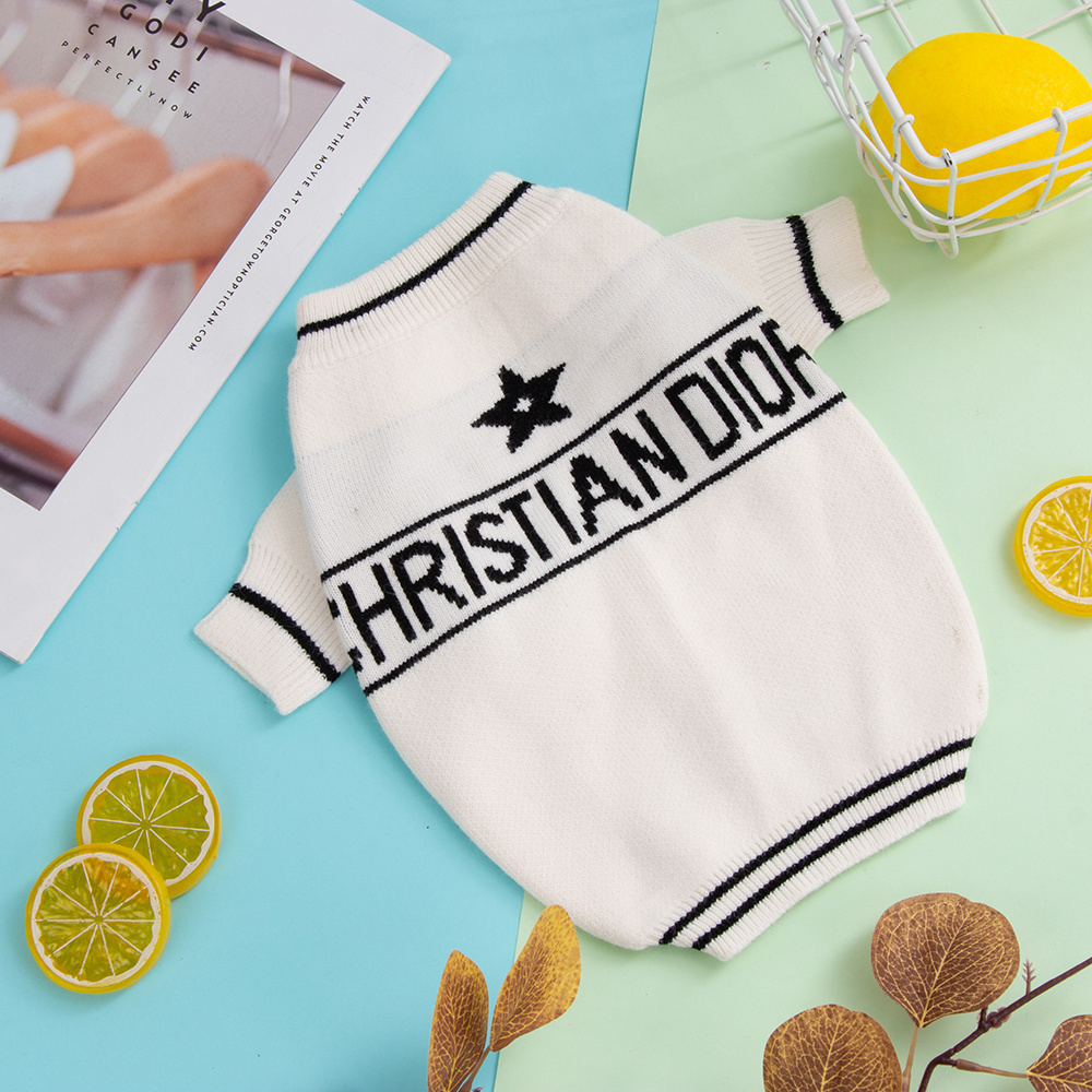 Chic Logo & Star-Intarsia DDOR Knit Pet Sweater in White-Black