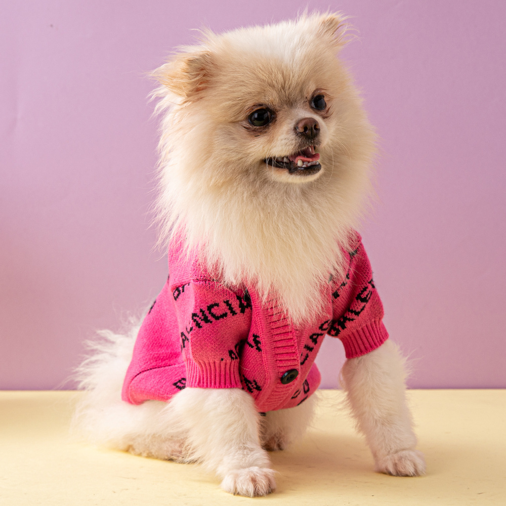 Street-Style BBLENCIAGA Logo-Print Knit Pet Cardigans in Black-White and Pink-Black