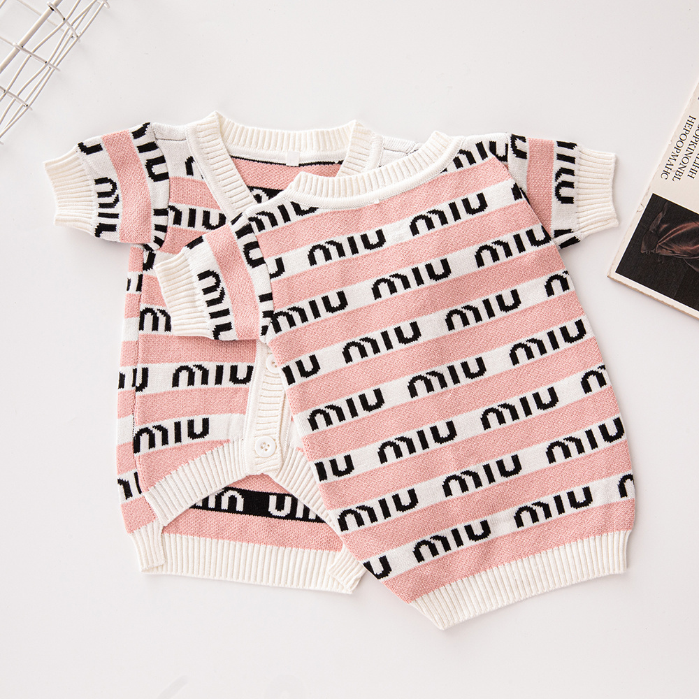 Chic Striped Monogram Short-Sleeve MM Knit Pet Sweaters