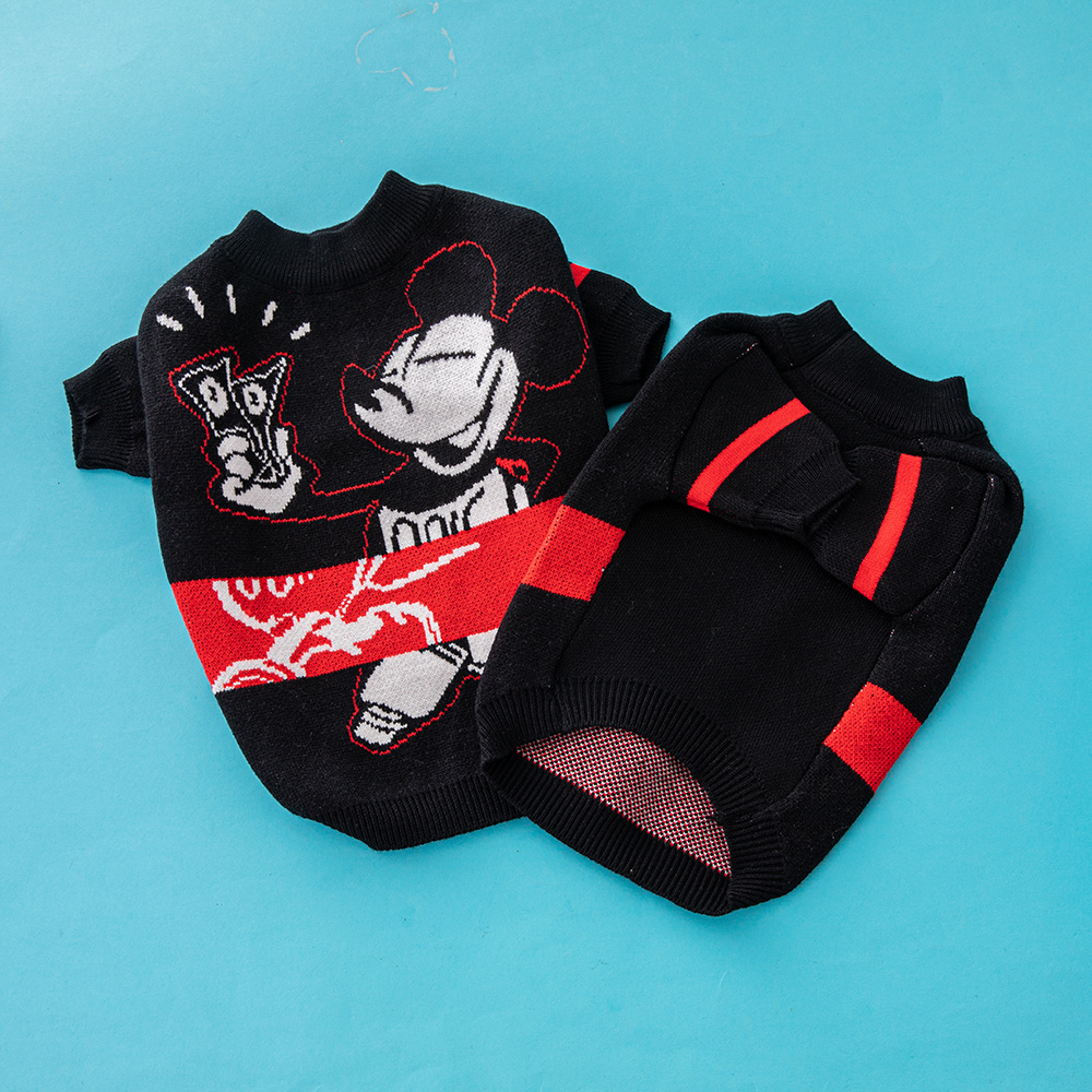Edgy Mickey Mouse DSNEY Pattern Knit Pet Sweaters in Black & Red