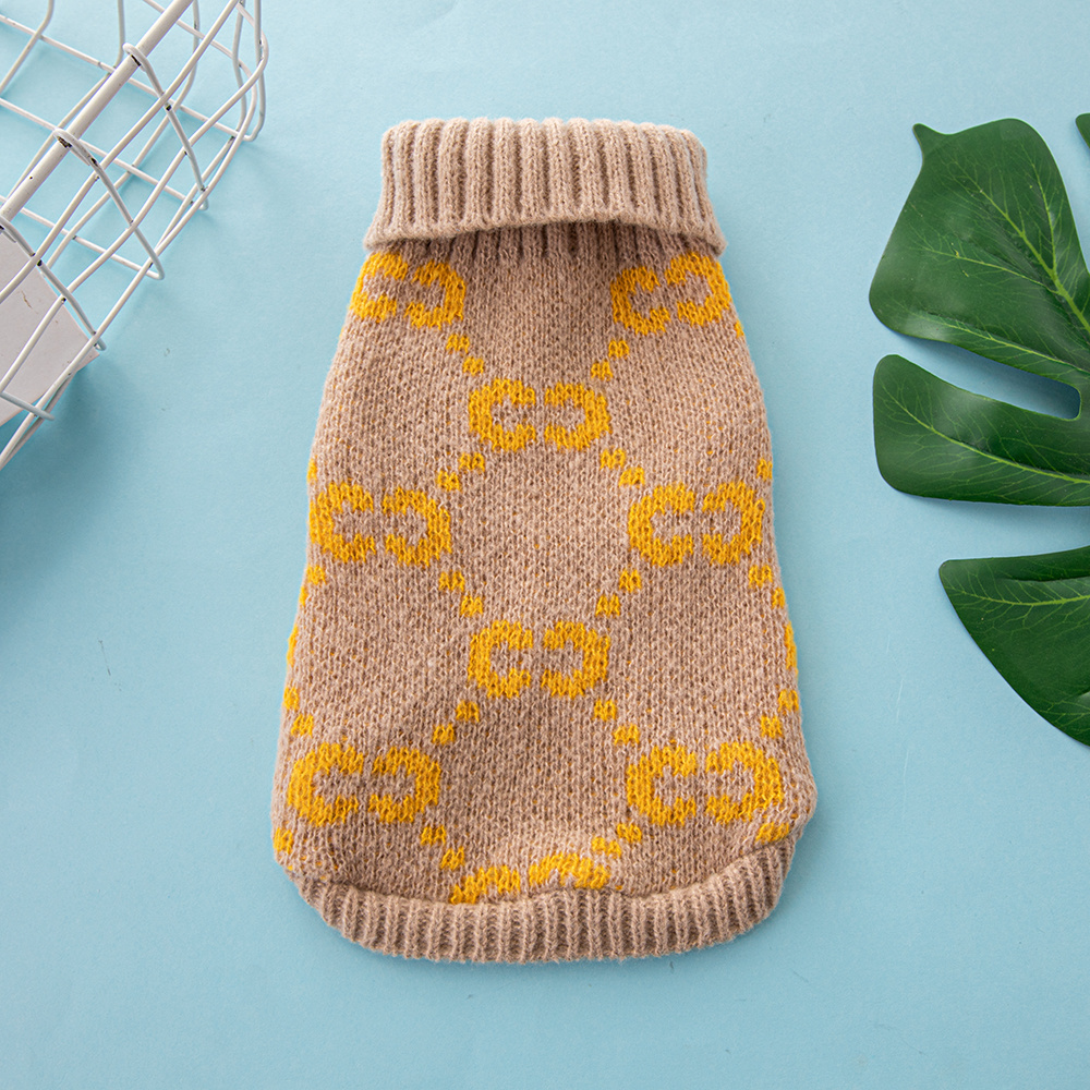 Chic Monogram Pattern GG Knit Pet Sweaters in Red-White and Beige-Yellow