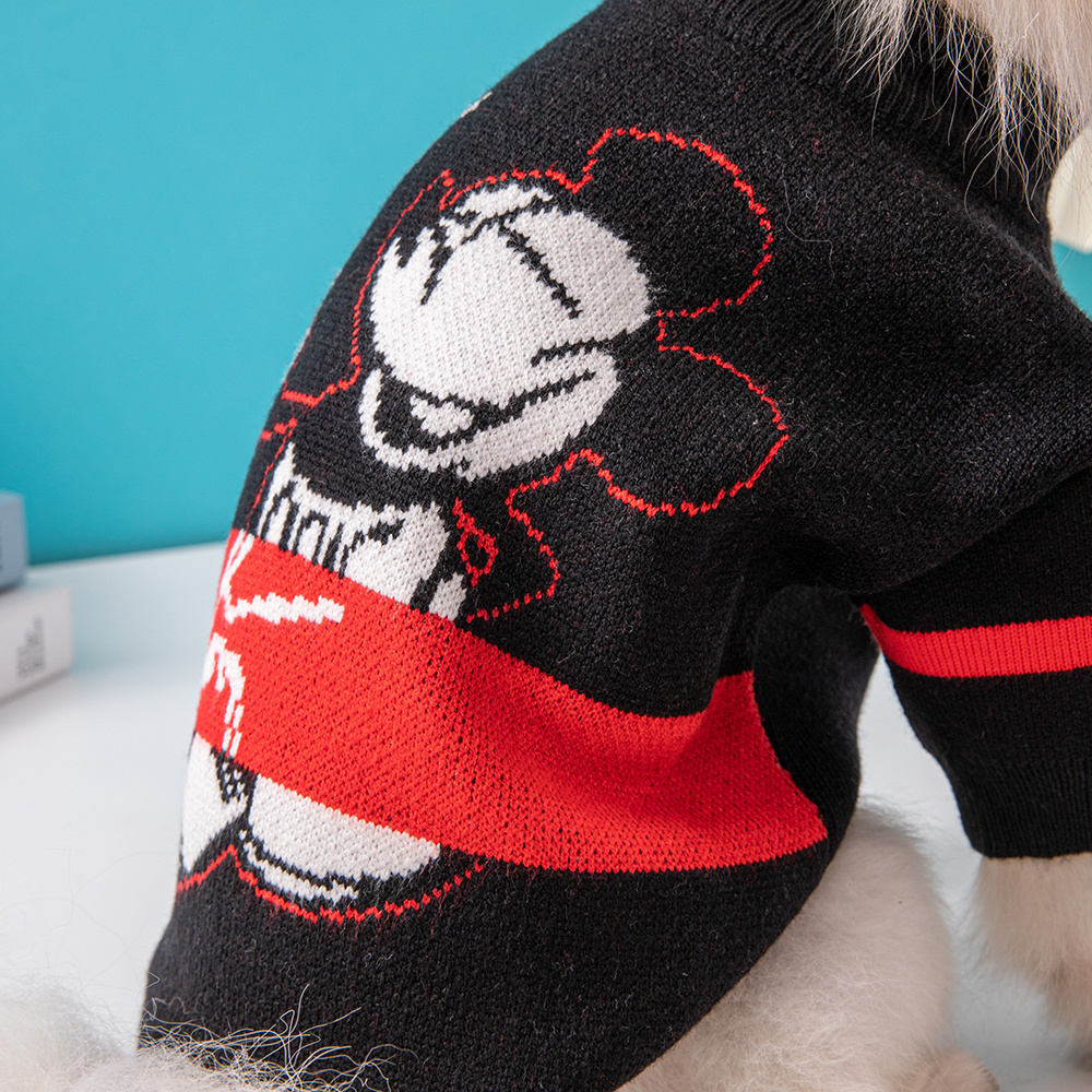 Edgy Mickey Mouse DSNEY Pattern Knit Pet Sweaters in Black & Red