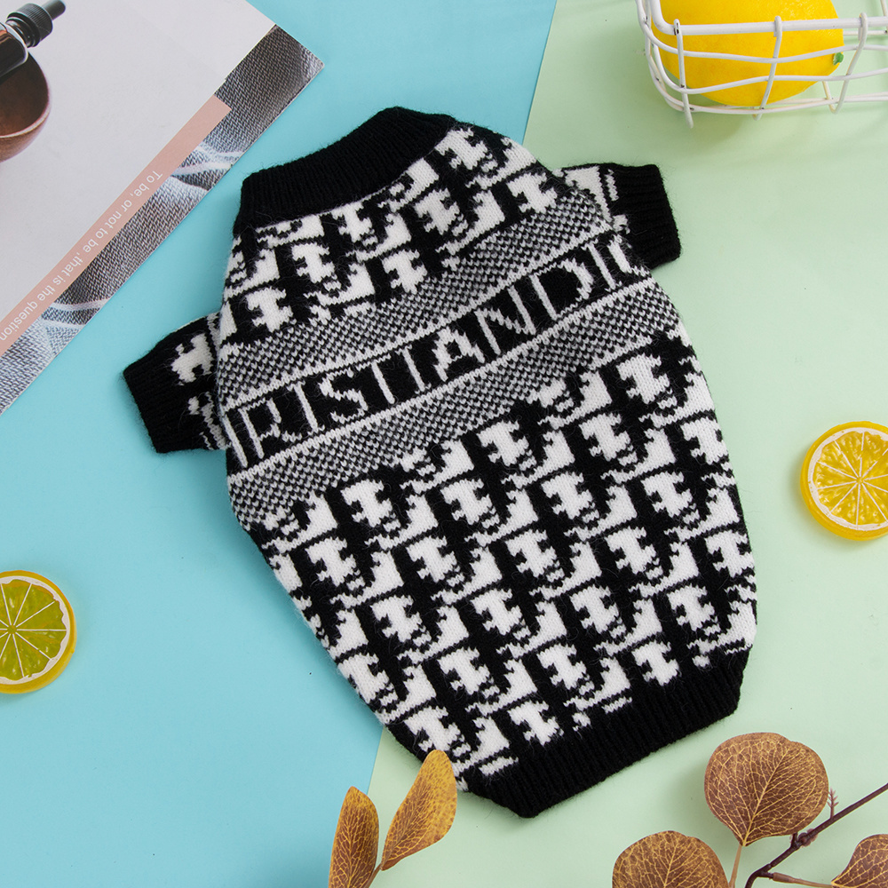 Sophisticated Logo & Monogram DDOR Knit Pet Sweater in Black-White