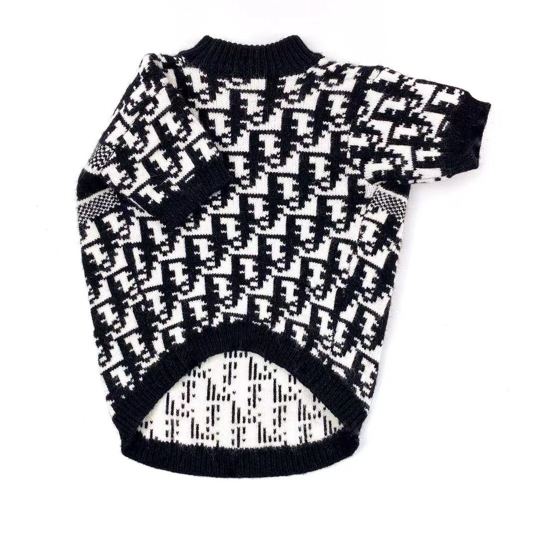 Sophisticated Logo & Monogram DDOR Knit Pet Sweater in Black-White