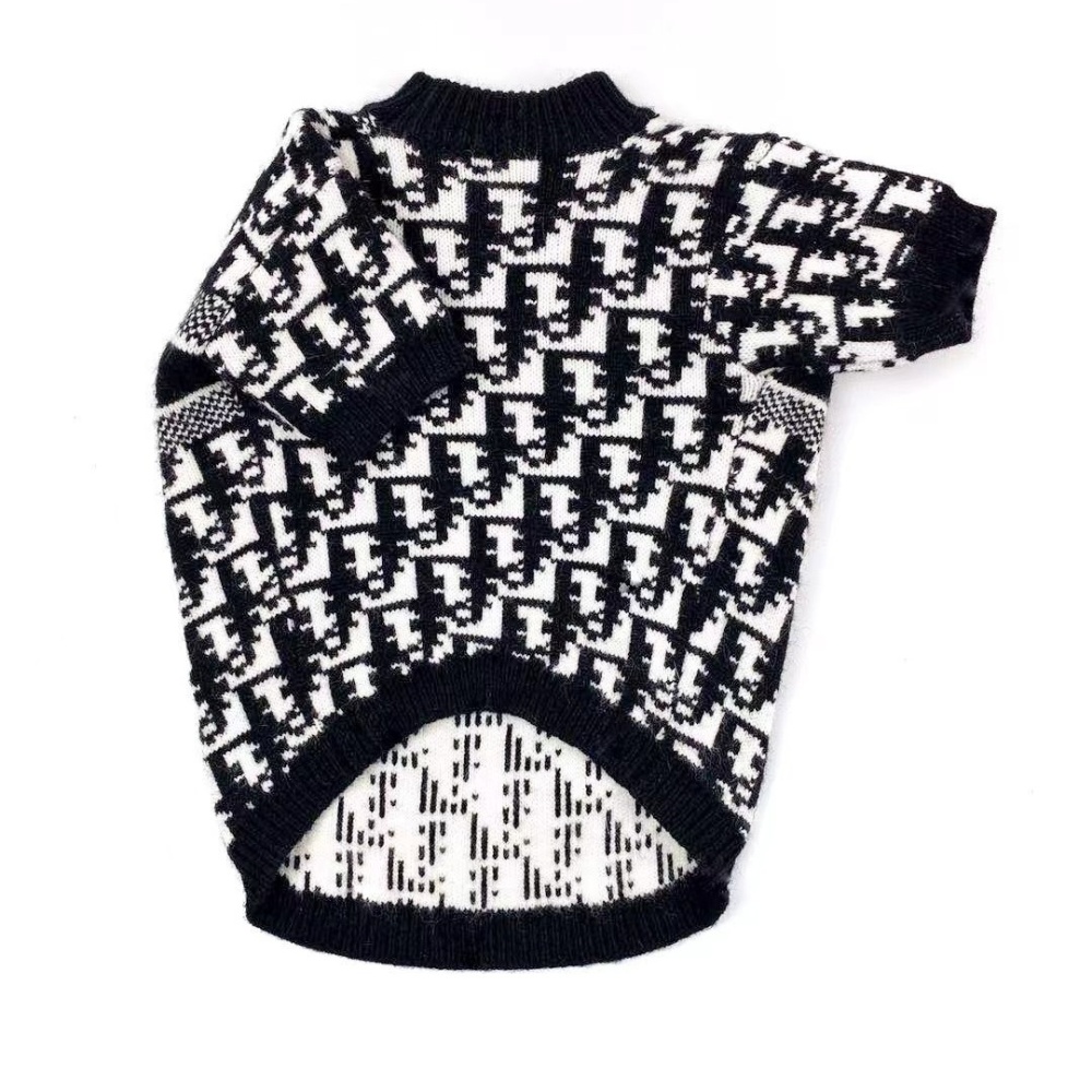 Sophisticated Logo & Monogram DDOR Knit Pet Sweater in Black-White
