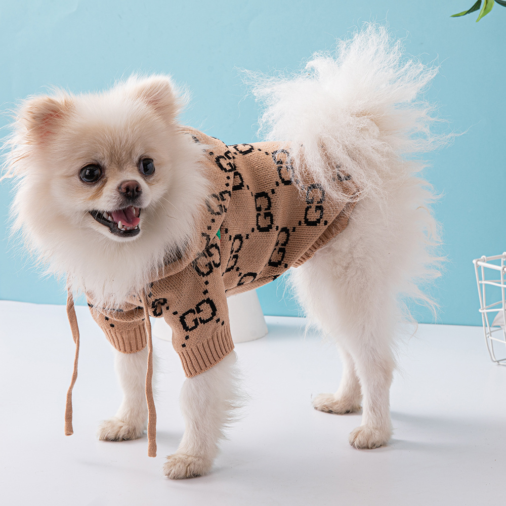Luxury Monogram GGcci Hooded Knit Pet Sweaters in Black-White and Khaki-Black