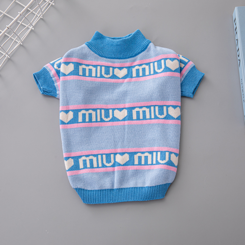 Chic Heart & Letter Pattern Knit Pet Sweaters in Blue-Pink and Pink-Blue