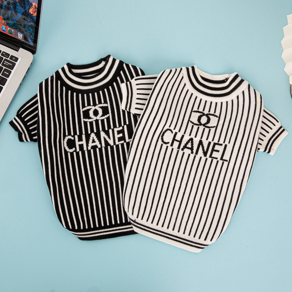 Stylish Striped Knit CC Pet Sweaters for Fashionable Dogs