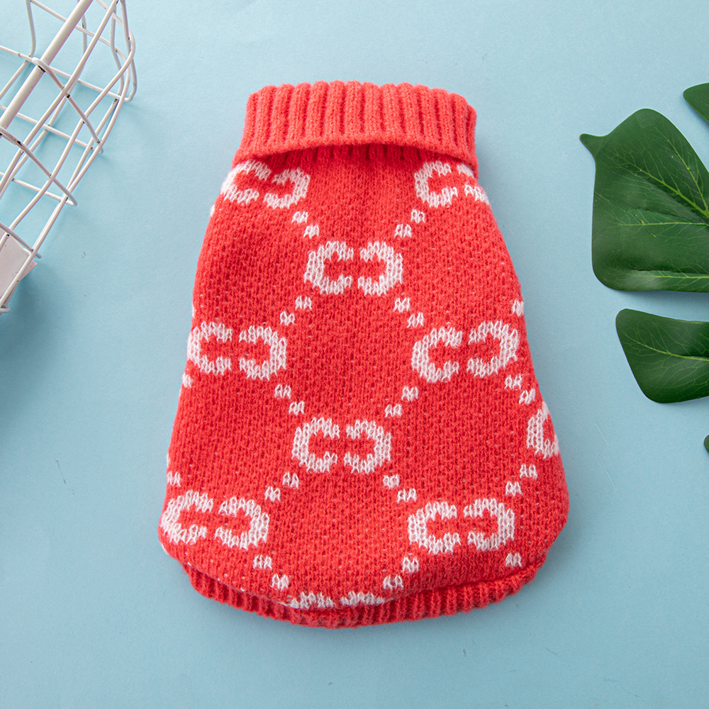 Chic Monogram Pattern GG Knit Pet Sweaters in Red-White and Beige-Yellow
