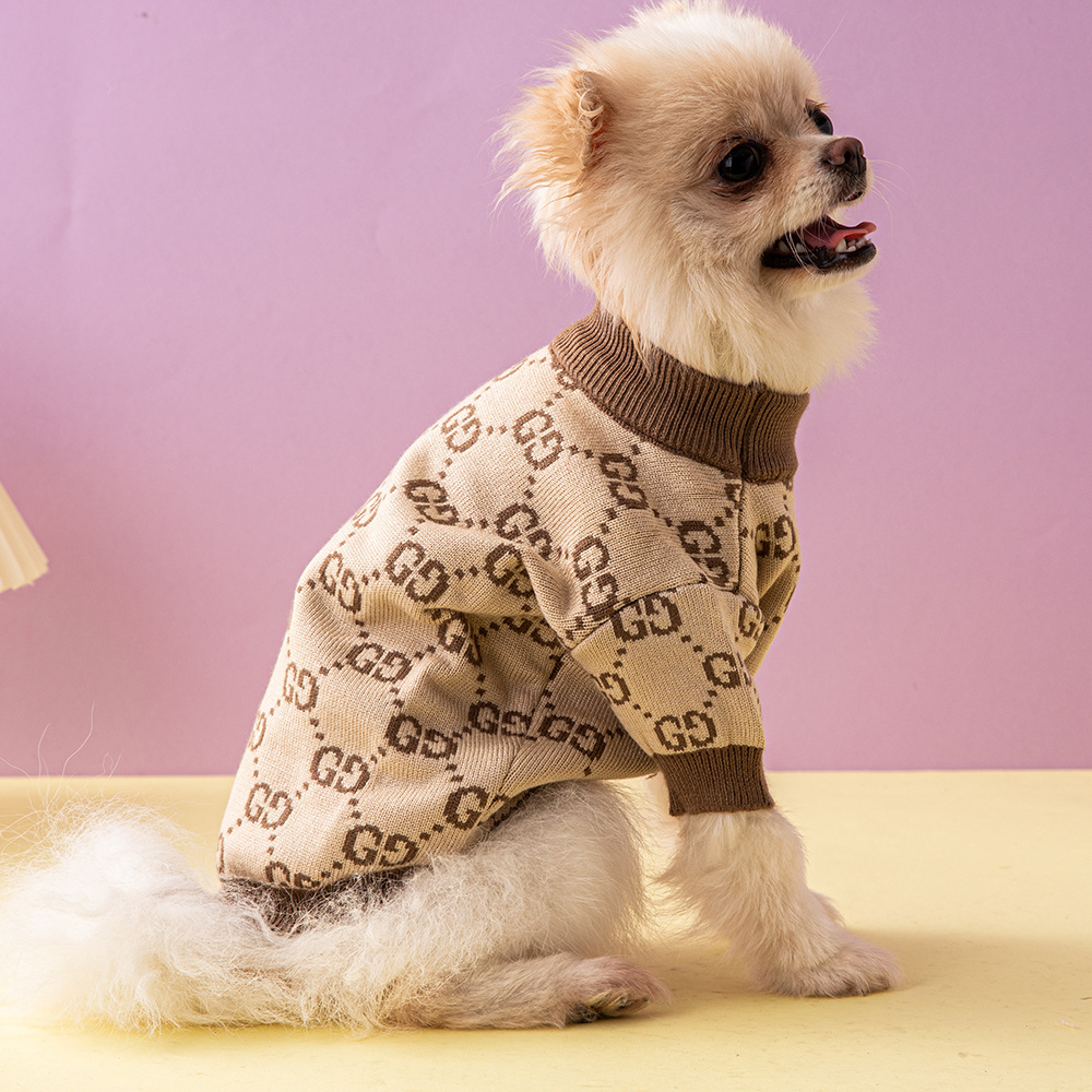 Elegant Monogram Pattern GG Pet Sweaters in Pink-White and Beige-Brown
