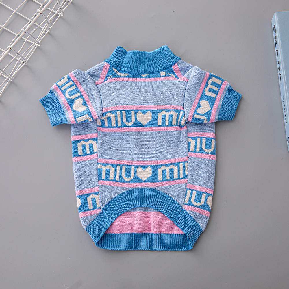 Chic Heart & Letter Pattern Knit Pet Sweaters in Blue-Pink and Pink-Blue