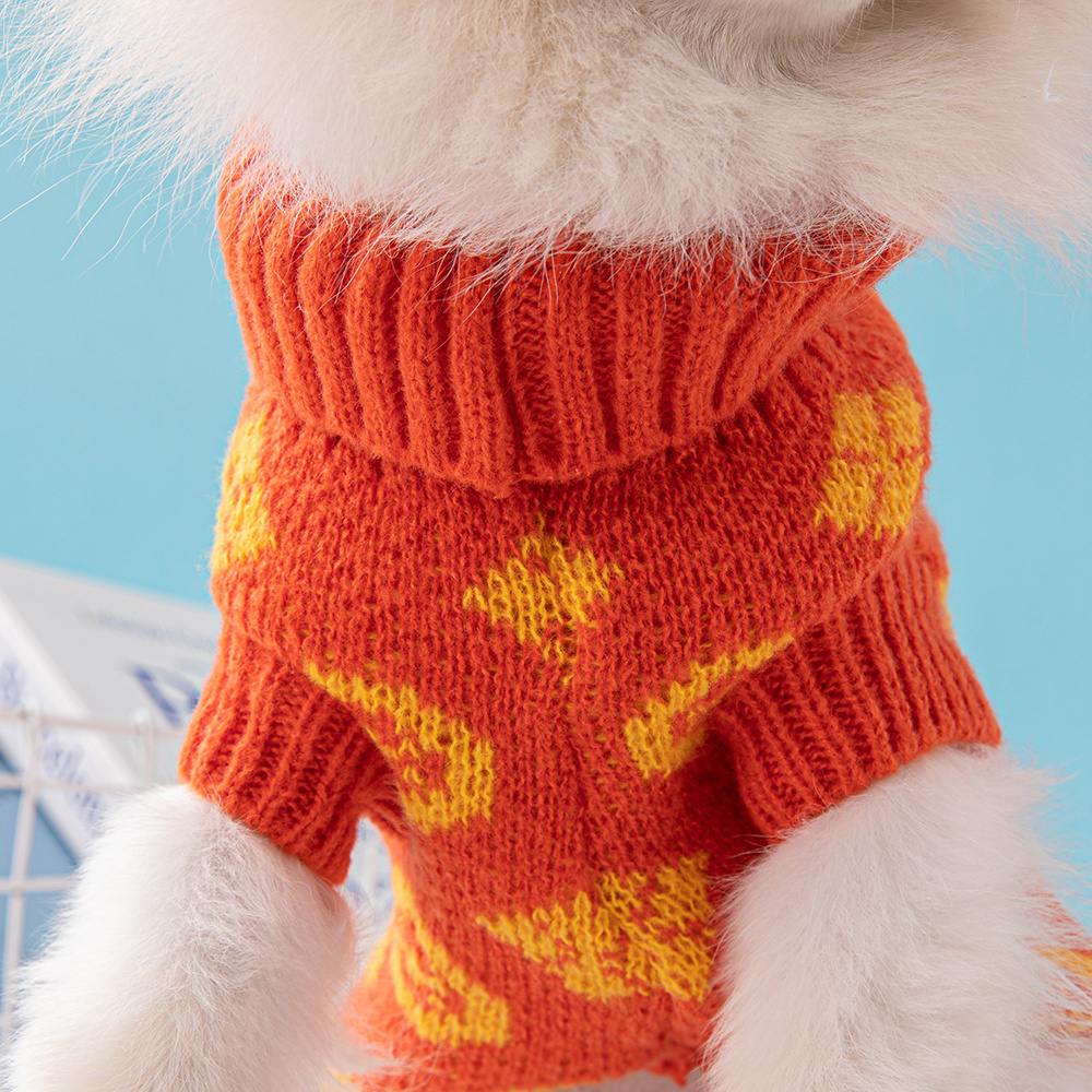 Vibrant Patterned VV Knit Pet Sweaters in Orange-Yellow and Gray-Lime