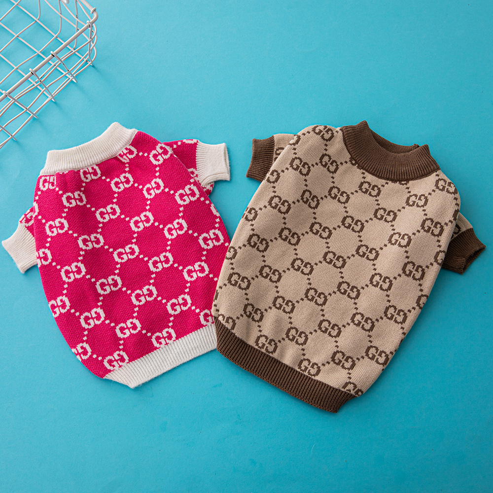 Elegant Monogram Pattern GG Pet Sweaters in Pink-White and Beige-Brown