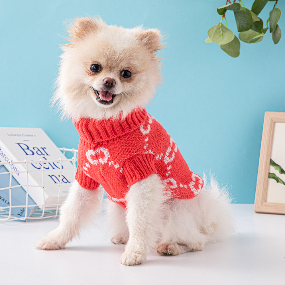Chic Monogram Pattern GG Knit Pet Sweaters in Red-White and Beige-Yellow