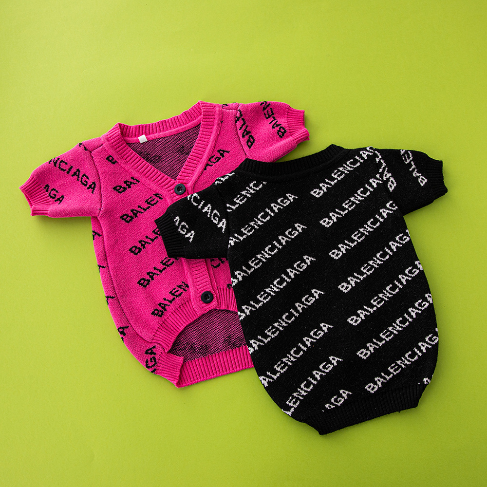 Street-Style BBLENCIAGA Logo-Print Knit Pet Cardigans in Black-White and Pink-Black