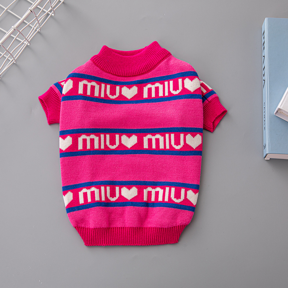 Chic Heart & Letter Pattern Knit Pet Sweaters in Blue-Pink and Pink-Blue