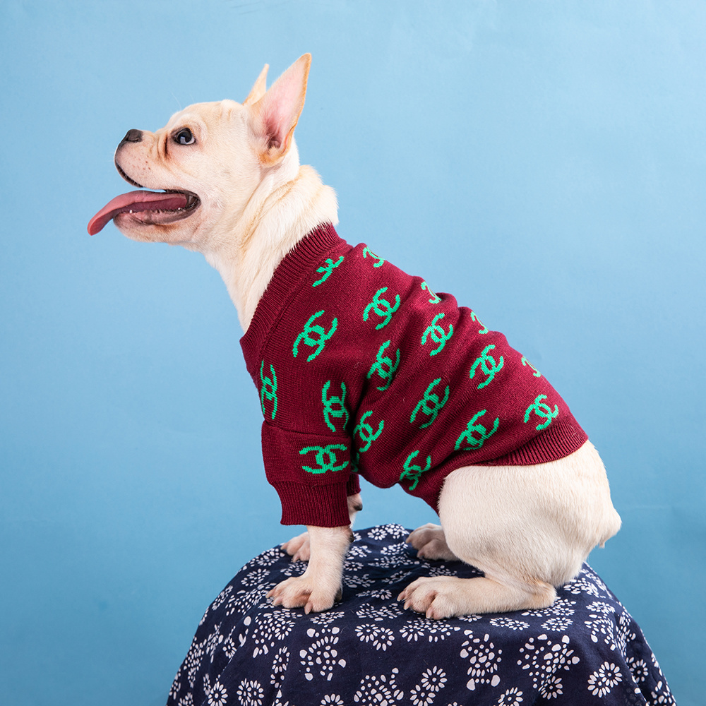 Chic Logo-Embroidered CCANEL Knit Pet Sweater in Brown-Green