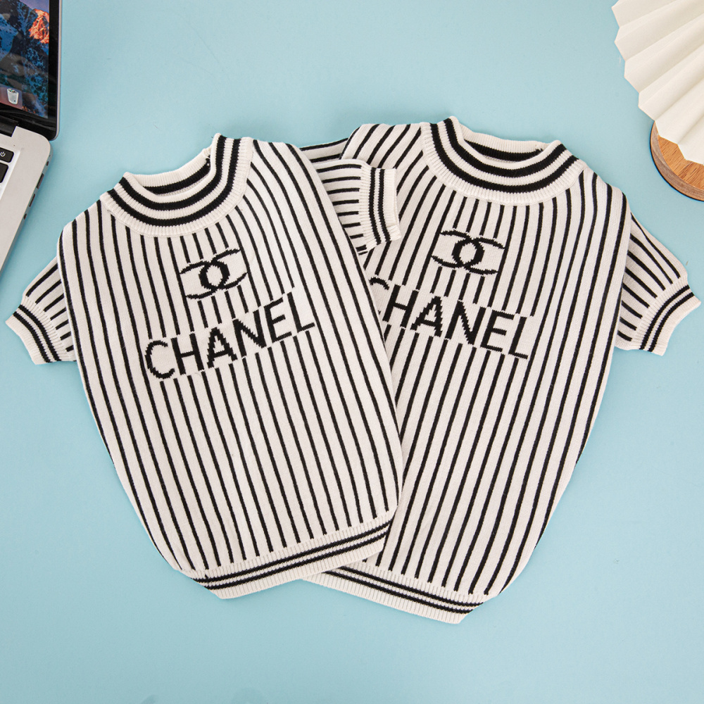 Stylish Striped Knit CC Pet Sweaters for Fashionable Dogs