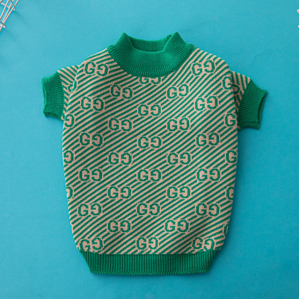 Sophisticated Monogram Pattern GGcci Knit Pet Sweater in Beige-Green