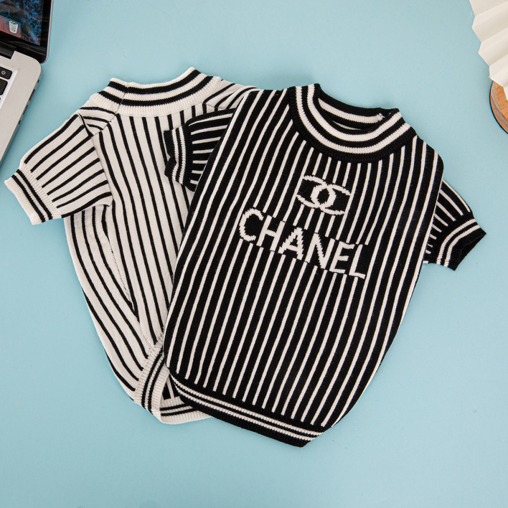 Stylish Striped Knit CC Pet Sweaters for Fashionable Dogs
