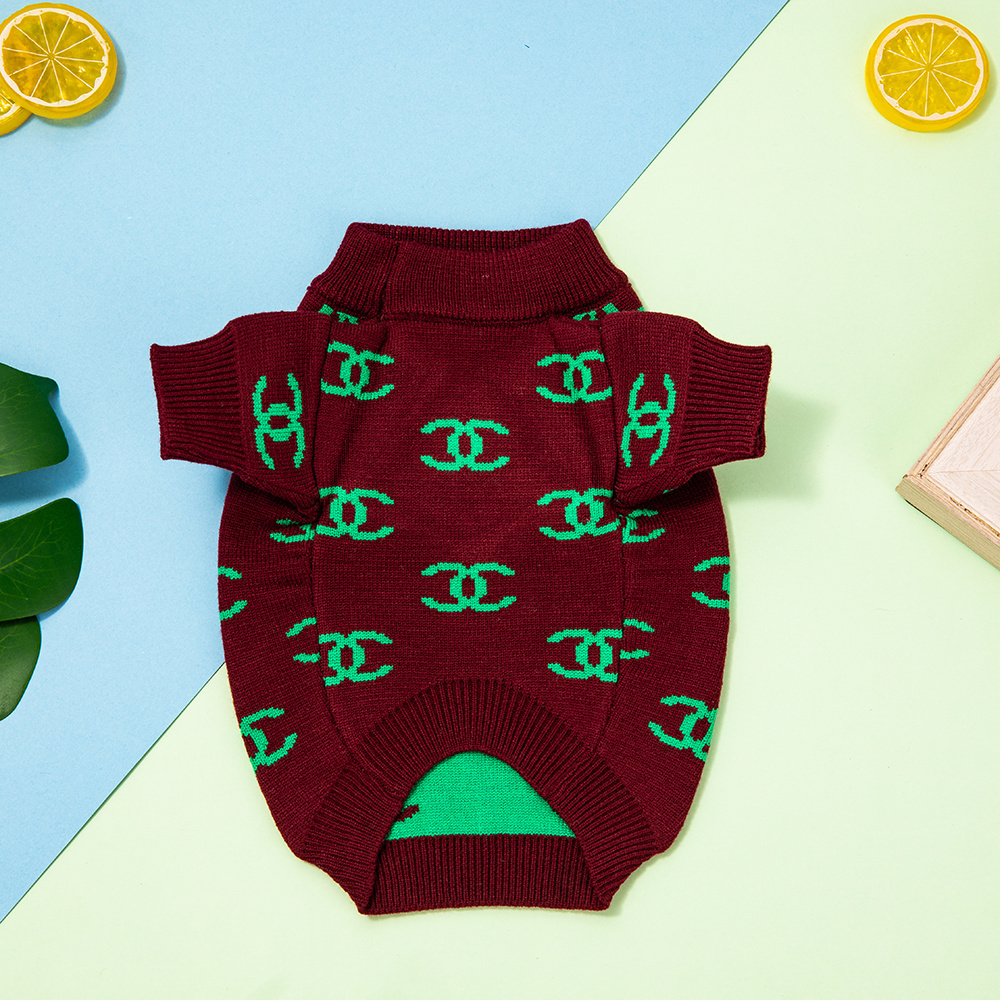 Chic Logo-Embroidered CCANEL Knit Pet Sweater in Brown-Green