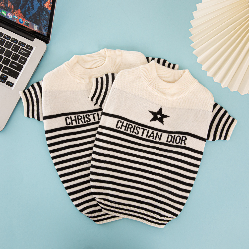 Luxury DD Striped Logo Print Pet Knit Sweater