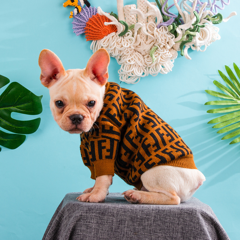 Sophisticated Monogram FF Pattern Knit Pet Sweater in Brown-Black
