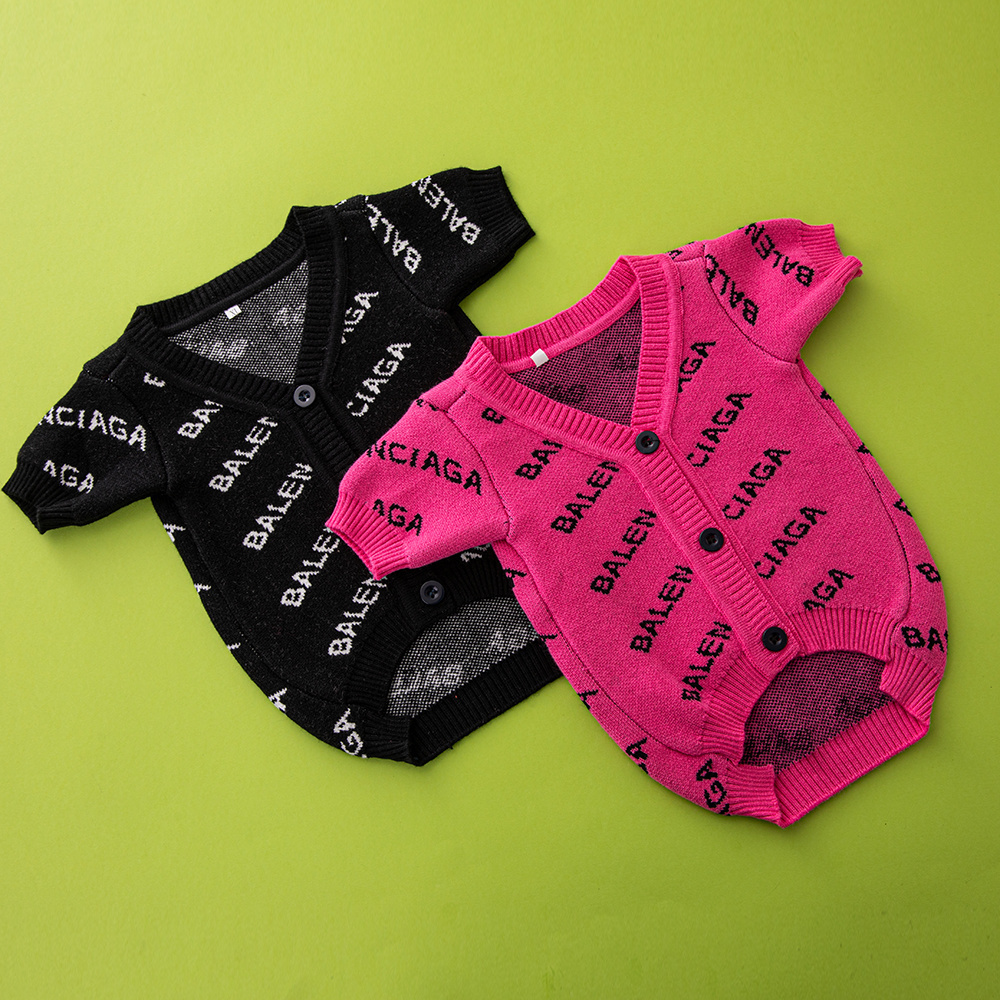 Street-Style BBLENCIAGA Logo-Print Knit Pet Cardigans in Black-White and Pink-Black