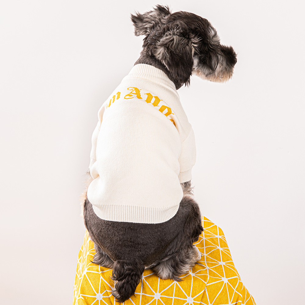 Fashionable Lettered PA Angels Knit Pet Sweaters in Cream with Gold Accents