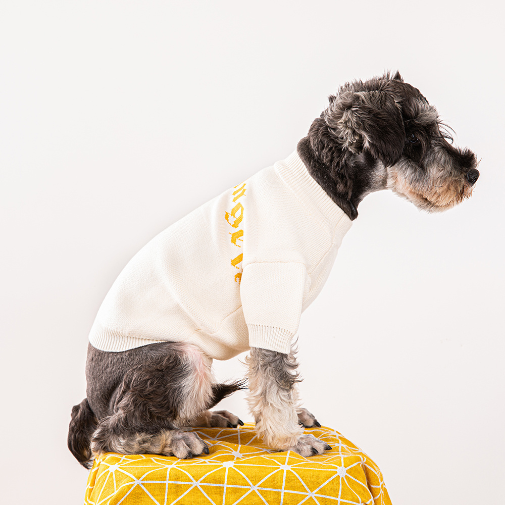 Fashionable Lettered PA Angels Knit Pet Sweaters in Cream with Gold Accents