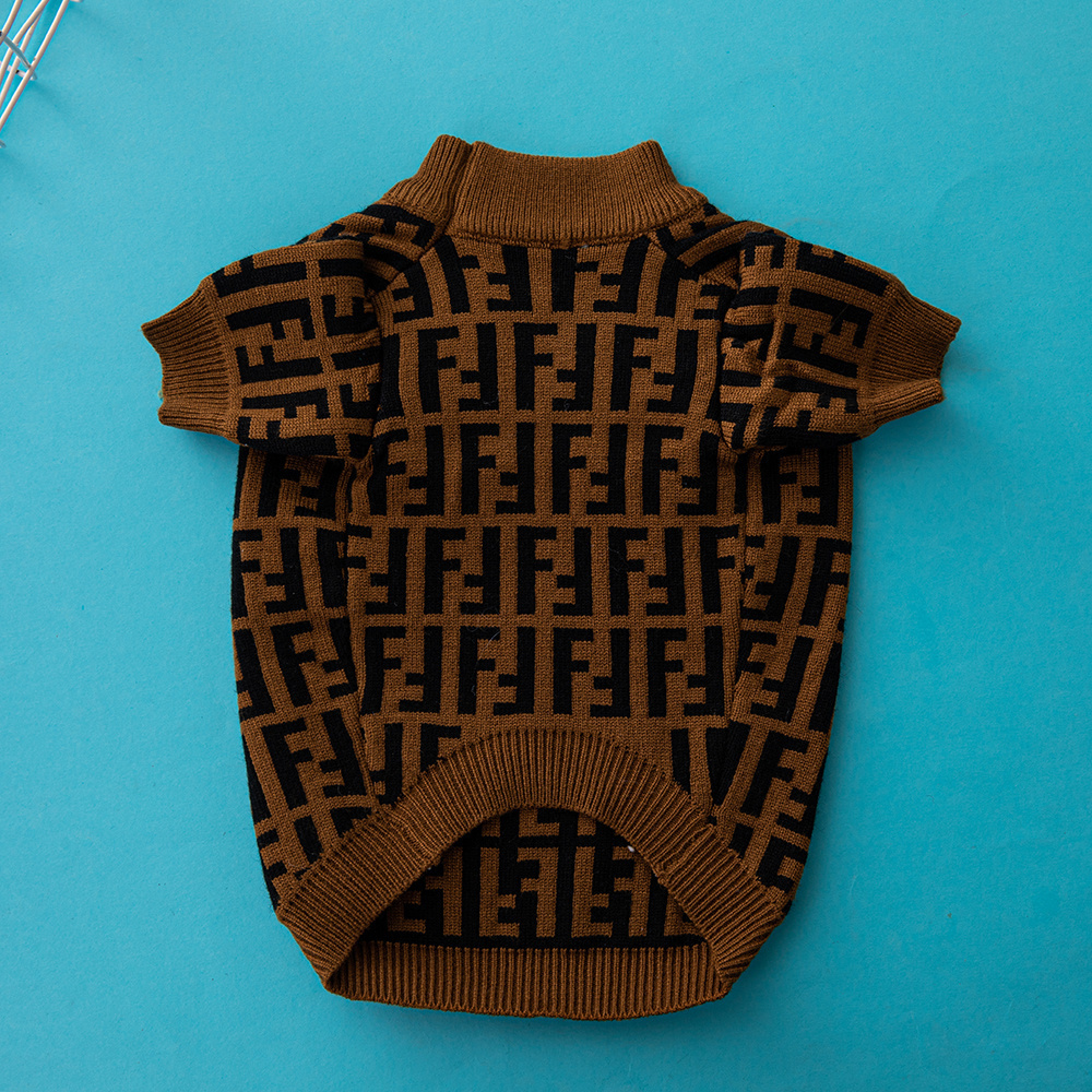 Sophisticated Monogram FF Pattern Knit Pet Sweater in Brown-Black