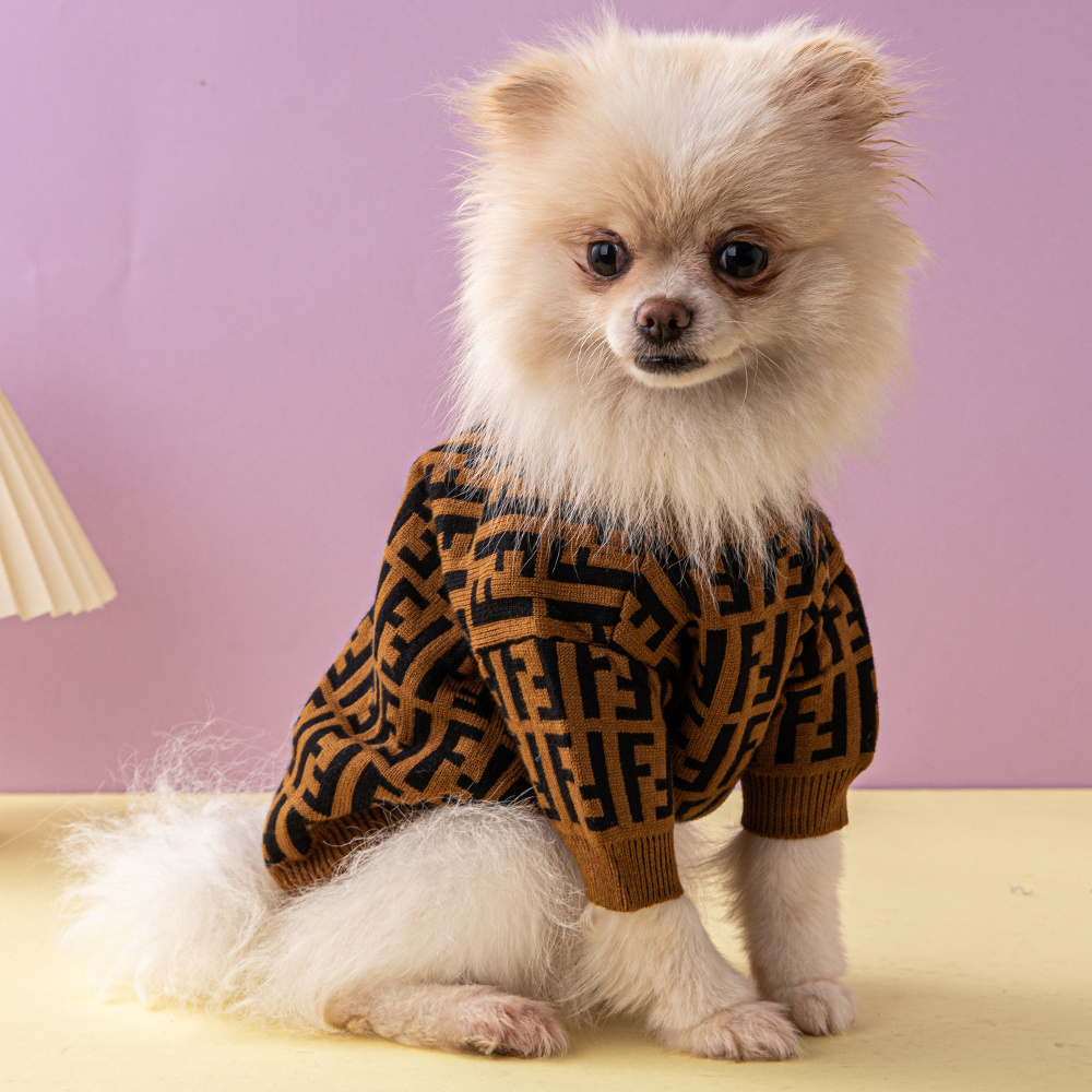 Sophisticated Monogram FF Pattern Knit Pet Sweater in Brown-Black