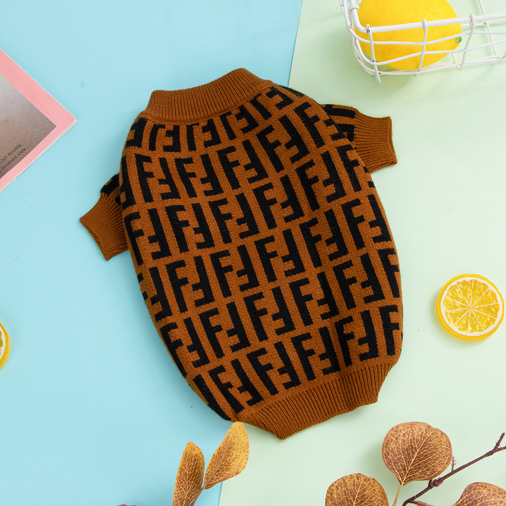 Sophisticated Monogram FF Pattern Knit Pet Sweater in Brown-Black