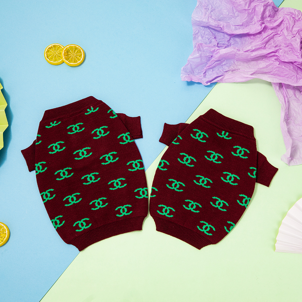 Chic Logo-Embroidered CCANEL Knit Pet Sweater in Brown-Green