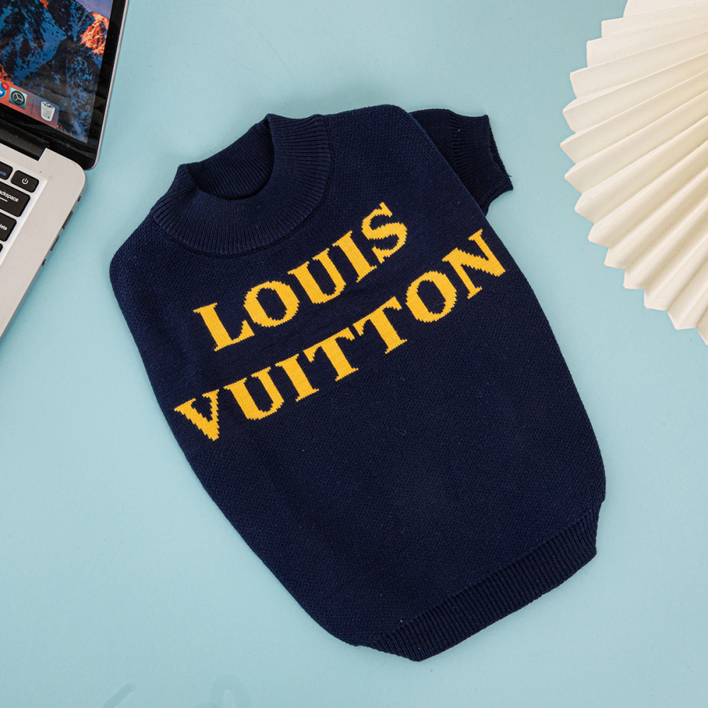 Fashionable Black Knit Pet Sweater with Bold Yellow VV Logo Print