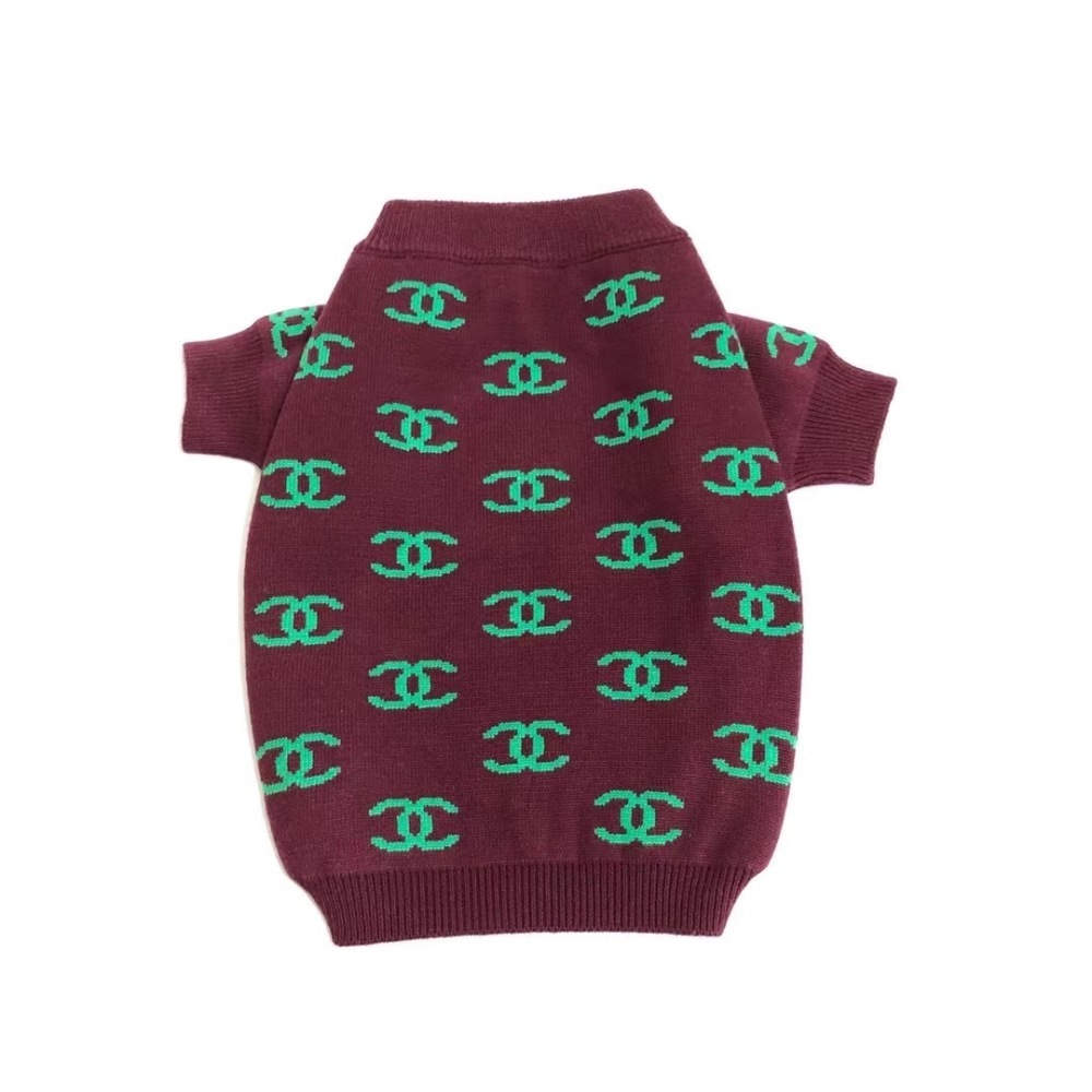 Chic Logo-Embroidered CCANEL Knit Pet Sweater in Brown-Green