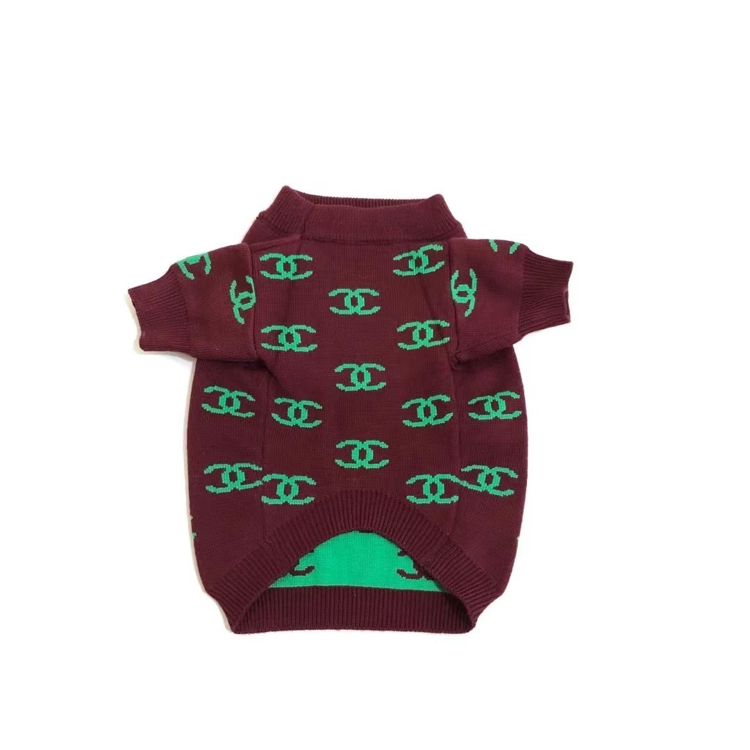 Chic Logo-Embroidered CCANEL Knit Pet Sweater in Brown-Green