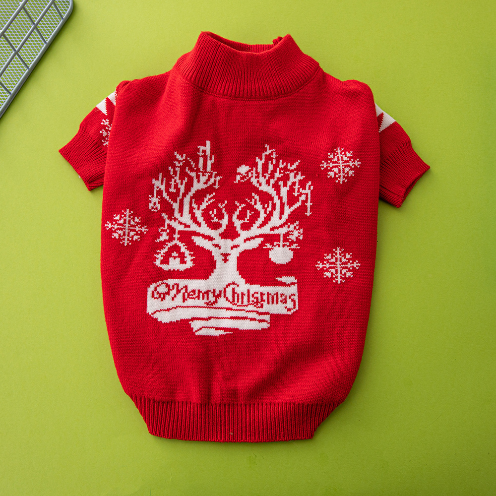 Festive Christmas-Themed Knit Pet Sweaters in Red with Holiday Motifs