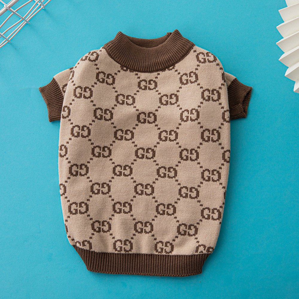 Elegant Monogram Pattern GG Pet Sweaters in Pink-White and Beige-Brown