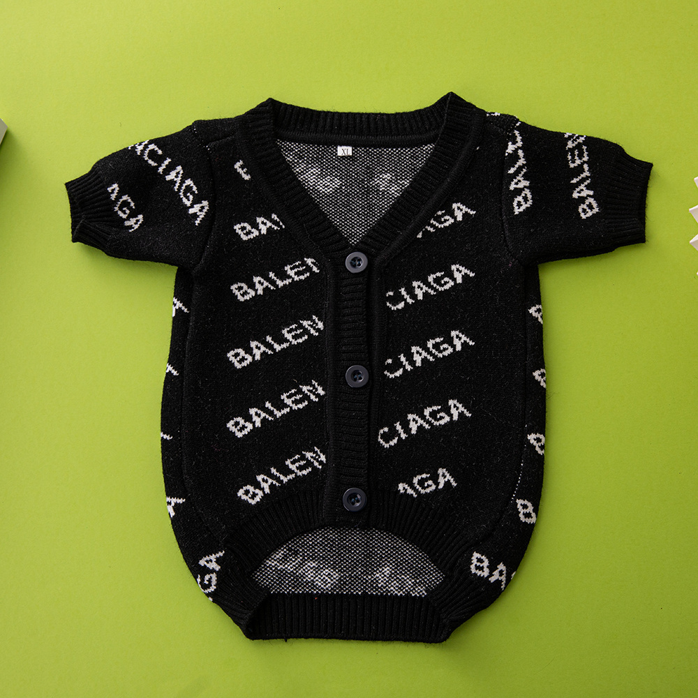 Street-Style BBLENCIAGA Logo-Print Knit Pet Cardigans in Black-White and Pink-Black